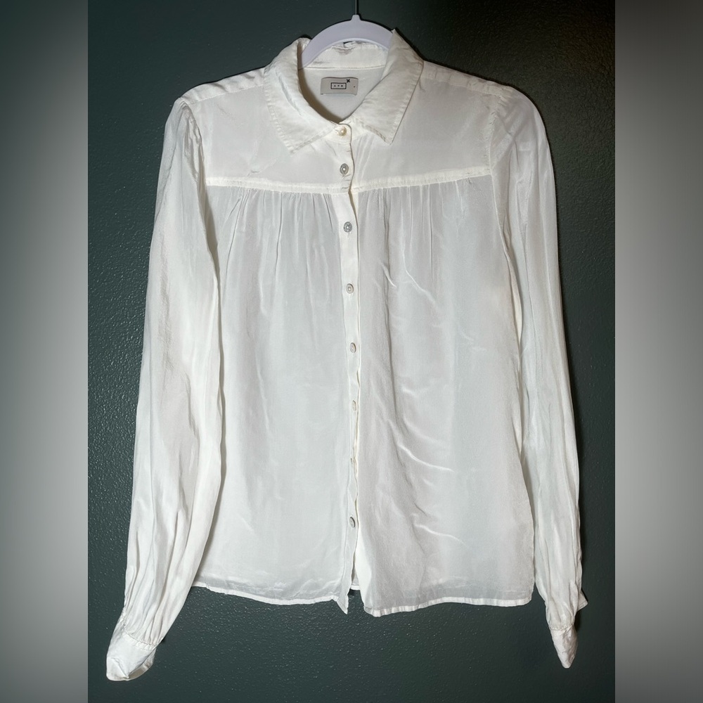 AYR The New Age Silk Button Down Shirt in Cream Size L